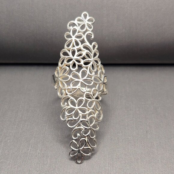 Jacmel Jewelry Inc Jewelry - VTG Sterling Silver Floral Lace Ring Size 10 Full Finger Signed JCM